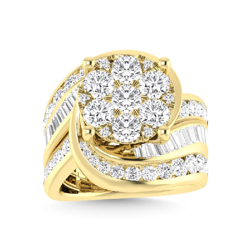 Ladies wedding rings with bark settings -Diamond 4 Ct.Tw. Cluster Engagement Ring in 10K Yellow Gold