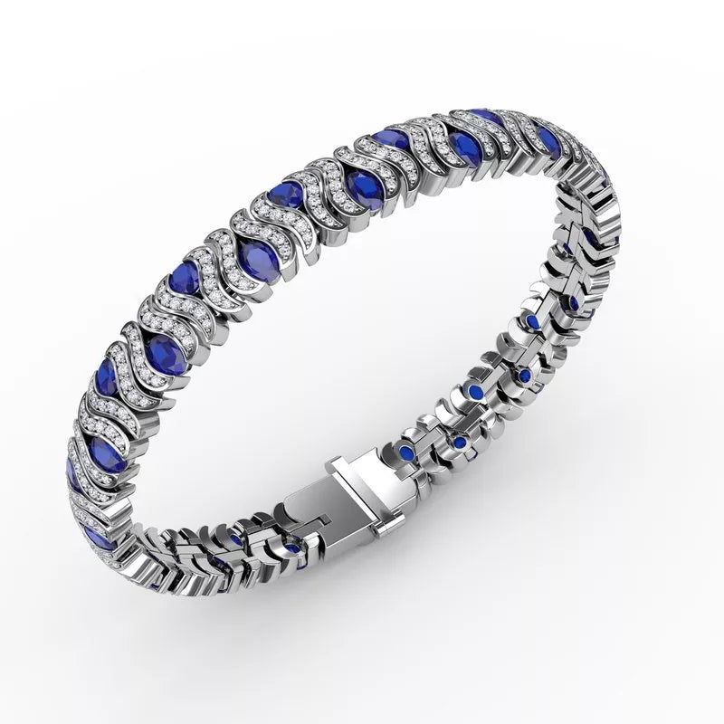 ladies-minimalist-silver-bracelets-Fana Wave Sapphire and Diamond Bracelet 1492