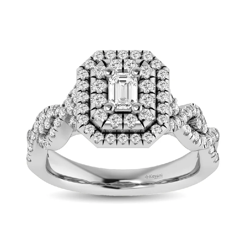 Ladies wedding rings with lunar bands -14K White Gold 1 Ct.Tw. Emerald Cut Diamond Engagement Ring