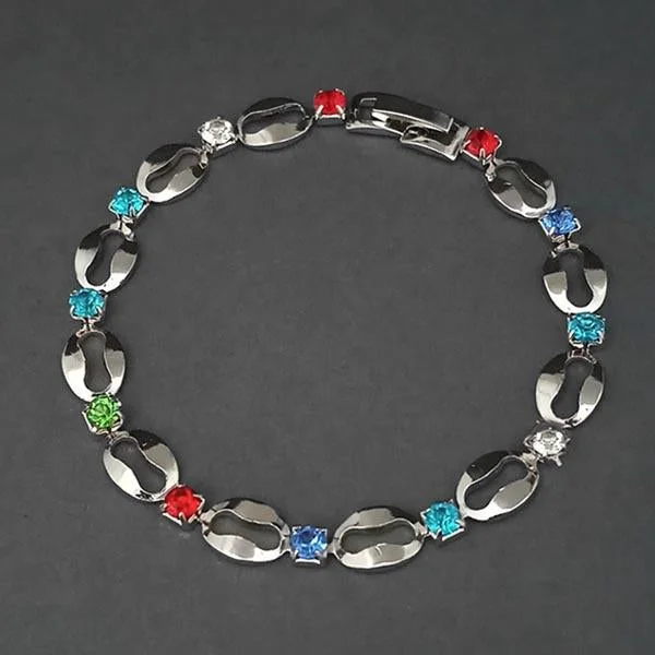 ladies-ethnic-chain-link-bracelets-Urthn Silver Plated Multi Color Austrian Stone Bracelet