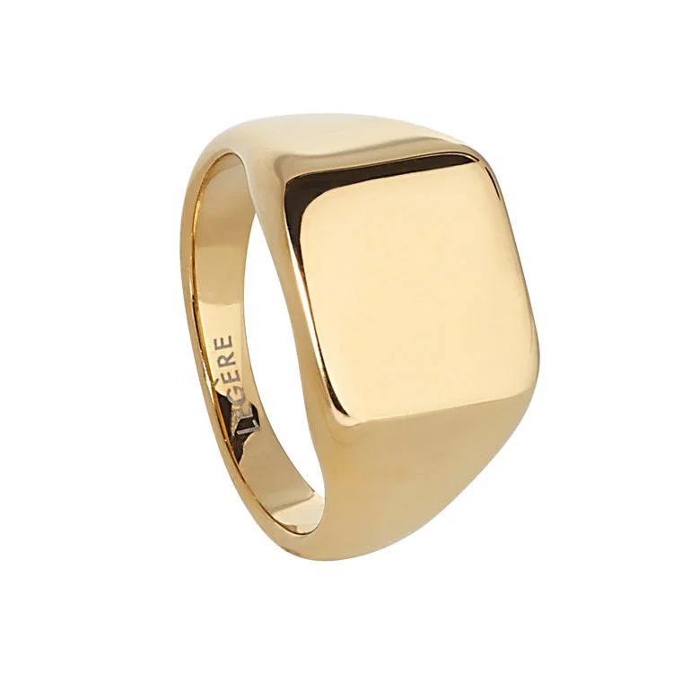 Ladies rings with cotton accents -Gold IP Finish Stainless Steel Square Signet Ring  - Size 9