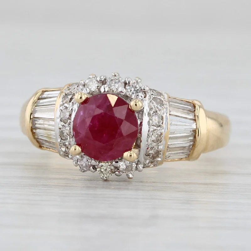 Ladies wedding rings for partner promises -Ruby Diamond Halo Ring 18k Yellow Gold Size 6.25 Engagement Style