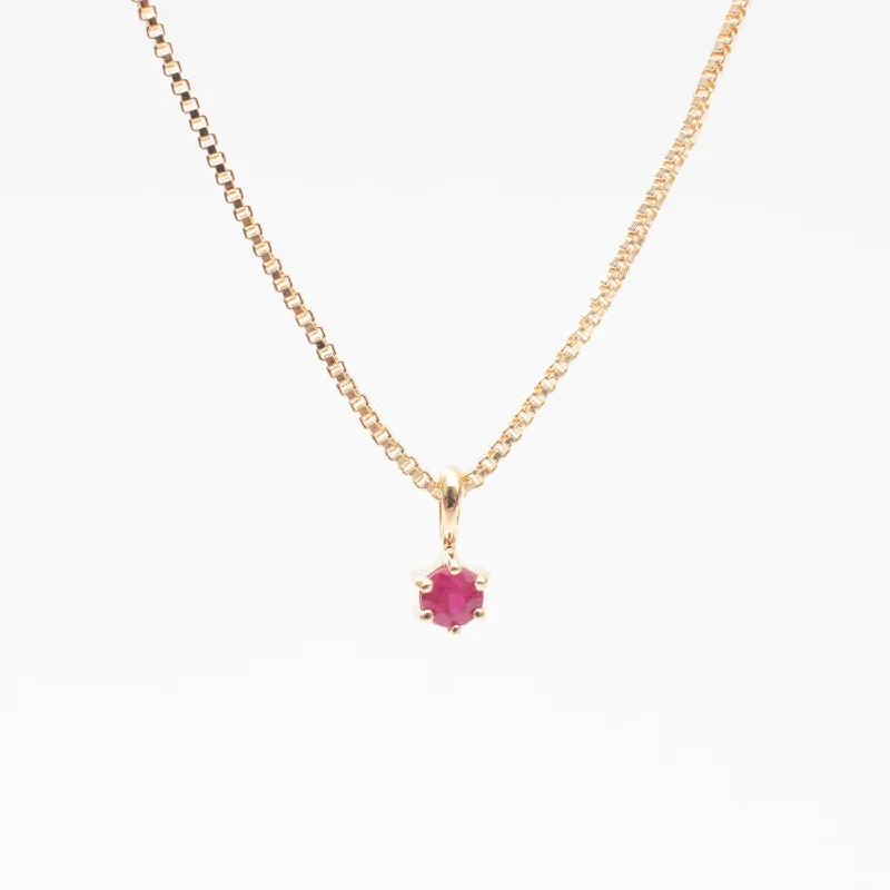 ladies-rose-gold-curb-chain-necklaces-Gold Vermeil Round Claw Set Ruby Necklace