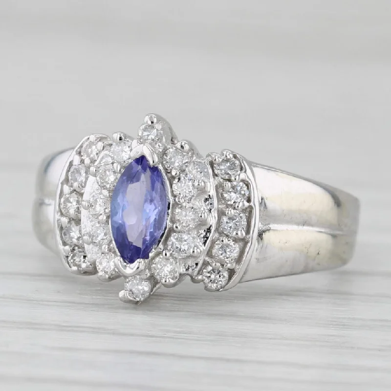 Ladies wedding rings with teal topaz -0.68ctw Marquise Tanzanite Diamond Halo Ring 14k White Gold Size 5.5 Engagement