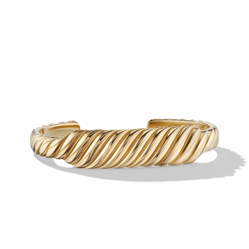 ladies-diamond-rose-gold-bracelets-Sculpted Cable Contour Cuff Bracelet in 18K Yellow Gold