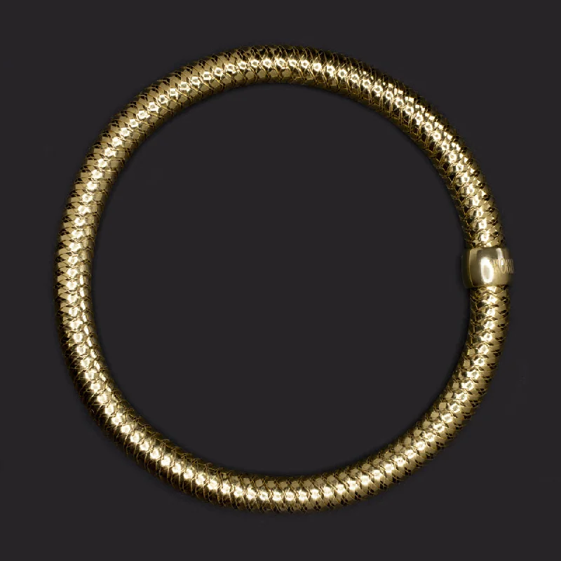 ladies-pearl-diamond-bracelets-ROBERTO COIN PRIMAVERA 18k YELLOW GOLD BANGLE BRACELET WOVEN FLEXIBLE STRETCH