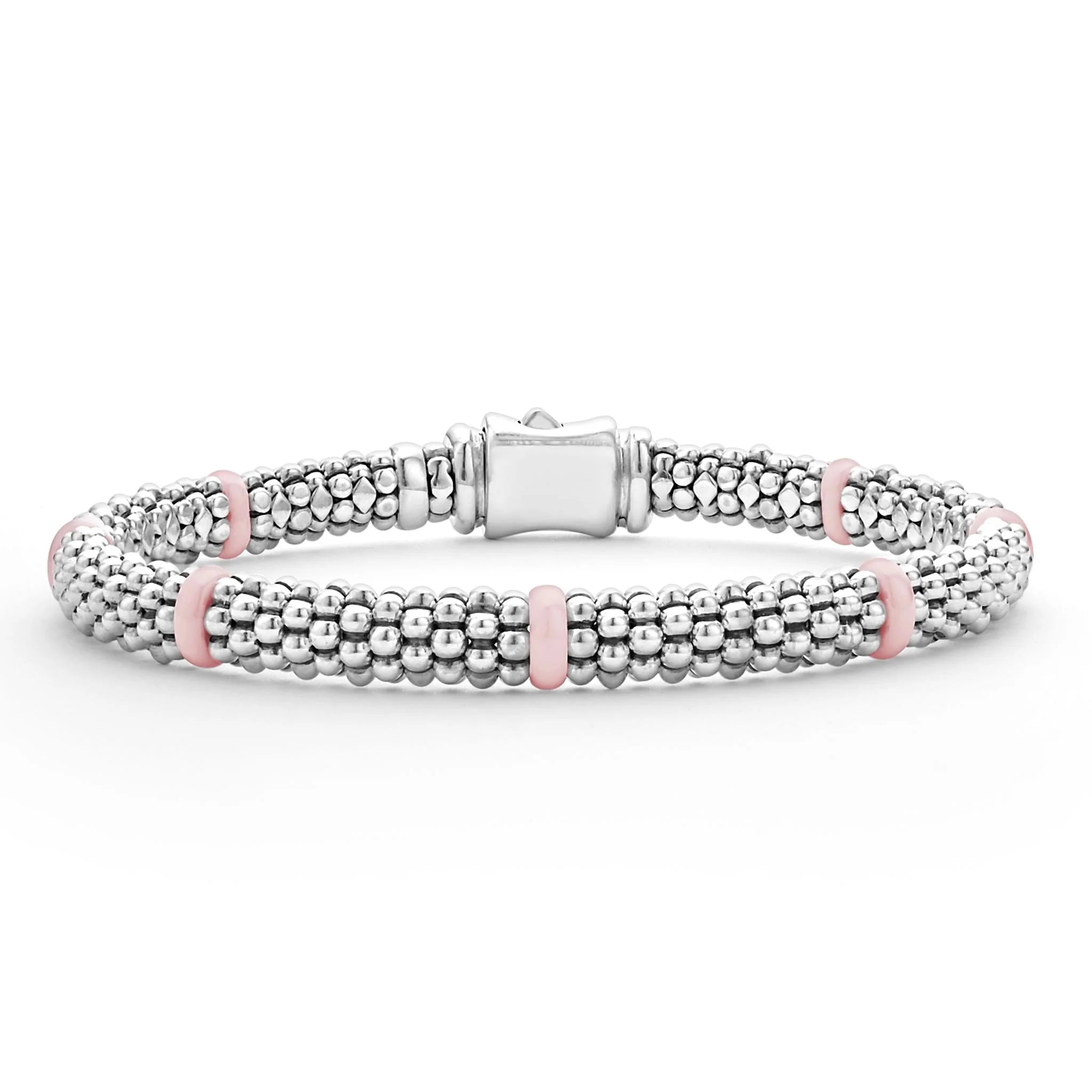 ladies-minimalist-silver-bracelets-Pink Caviar Ceramic Station Caviar Bracelet