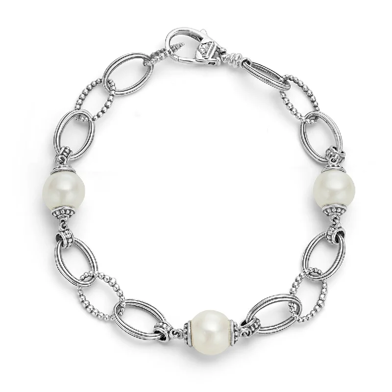 ladies-wraparound-diamond-bracelets-Pearl Luna Smooth and Oval Link Bracelet in Sterling Silver Size 7