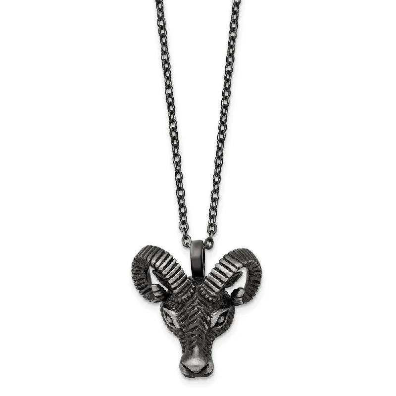 ladies-trendy-silver-necklaces-Stainless Steel Antiqued White Bronze-Plated Rams Head Necklace, 24 In