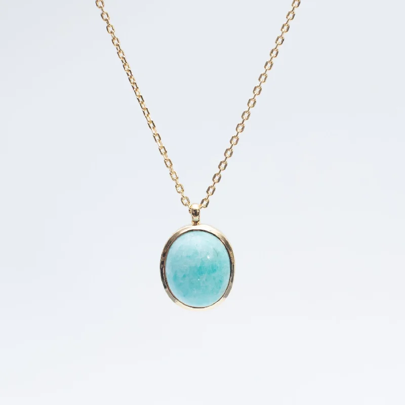 ladies-heart-locket-pearl-necklaces-Gold Vermeil Oval Amazonite Necklace