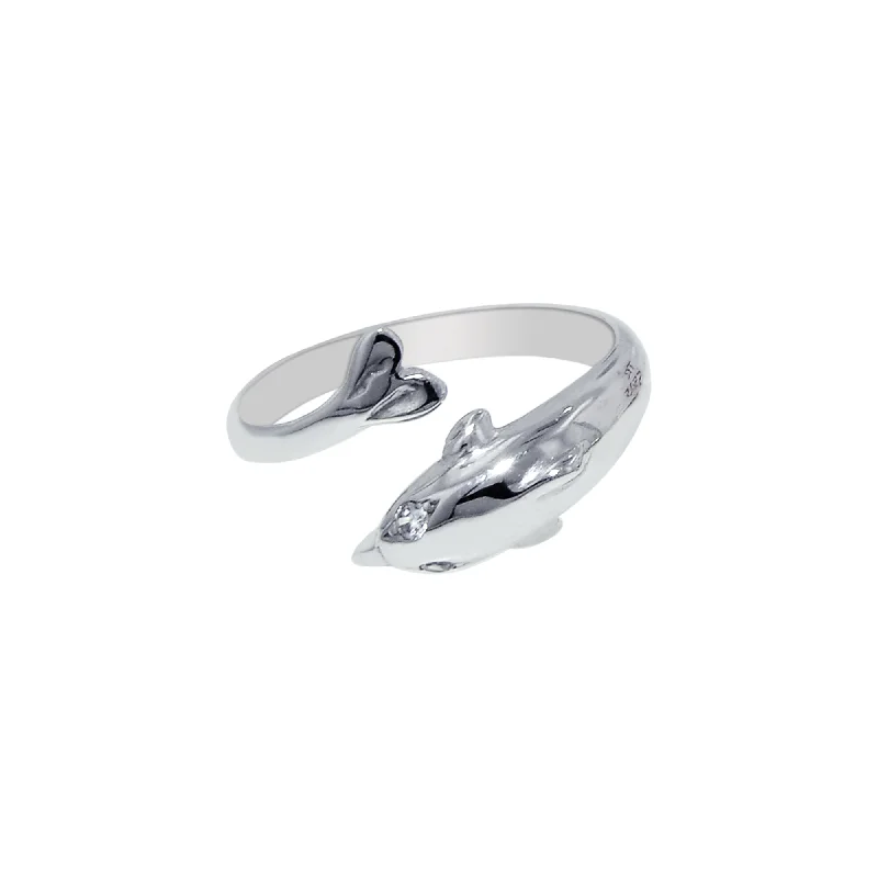 Ladies rings for cozy vibes -Silver Polished Dolphin Toe Ring