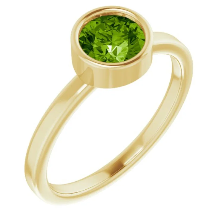 Ladies rings for milestone birthdays -14K Yellow 6 mm Natural Peridot Ring