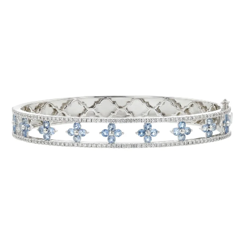 ladies-birthstone-wraparound-bracelets-Star Clover Aquamarine Diamond Bangle Bracelet