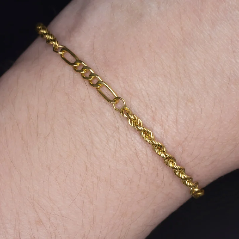 ladies-handmade-multi-strand-bracelets-SOLID 14K YELLOW GOLD TWISTED ROPE CHAIN BRACELET 3mm MENS LADIES CLASSIC SIMPLE