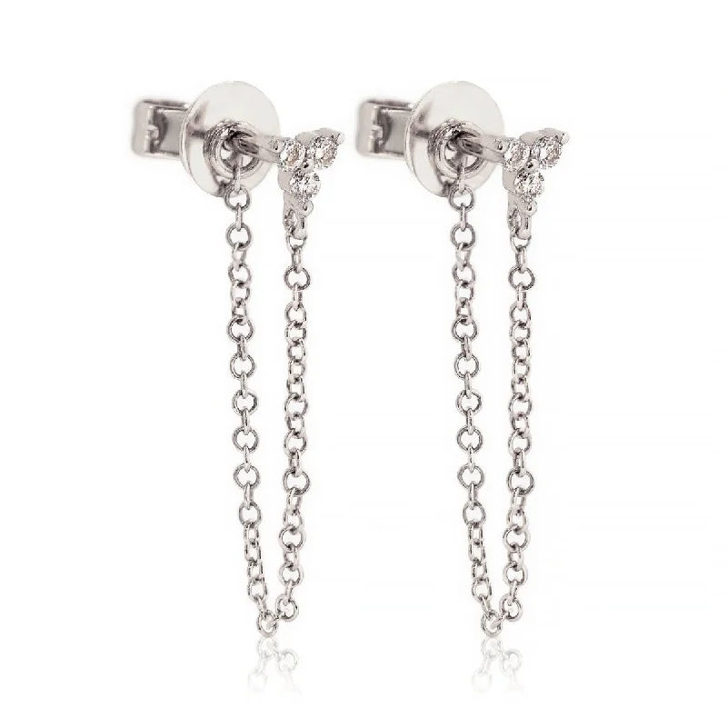 Ladies earrings cute elegance -Clover Diamond Chain Earrings