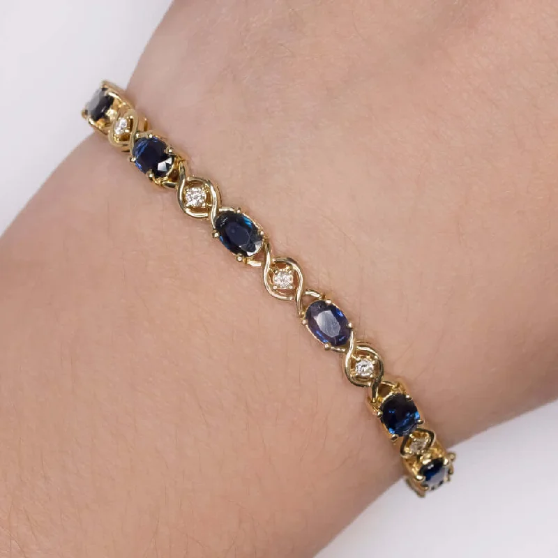 ladies-birthstone-leather-wrap-bracelets-8.3ct SAPPHIRE DIAMOND TENNIS BRACELET YELLOW GOLD CLASSIC ANNIVERSARY JEWELRY