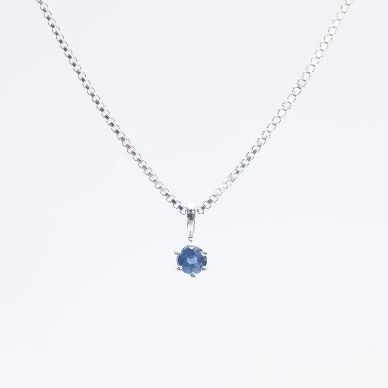 ladies-unique-multi-strand-necklaces-Silver Round Claw Set Blue Sapphire Necklace