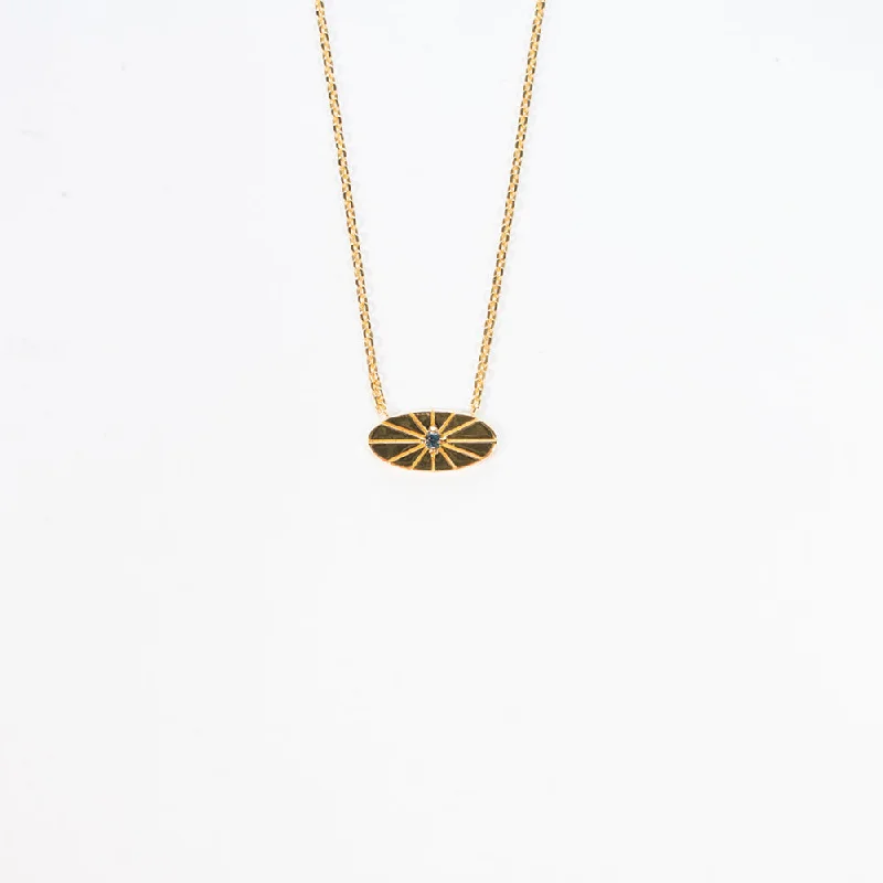 ladies-minimalist-bar-pendant-necklaces-Gold Vermeil Indie Oblong Sapphire Disc Necklace