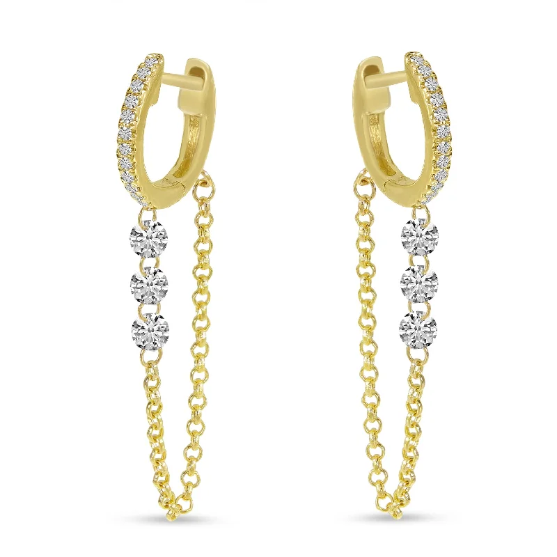 Ladies earrings with twist shine -Dashing Diamond Chain Huggie Earrings in Yellow Gold