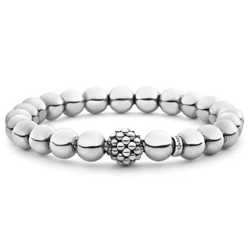 ladies-flower-hinged-bangle-bracelets-Stretch Silver Bead Bracelet