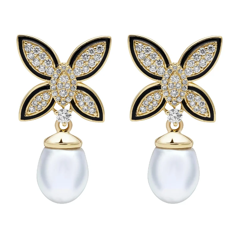 Ladies earrings for game charm -Earrings - South Sea Pearl And Diamond (enamel)