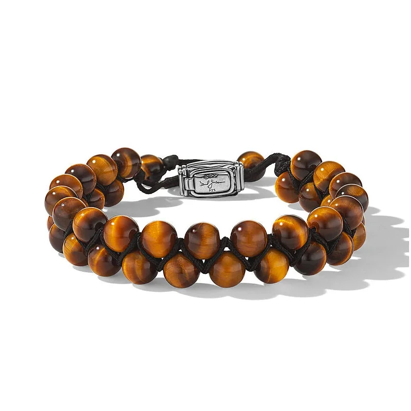 ladies-trendy-slider-bracelets-Woven Double Row Spiritual Bead Bracelet in Tiger's Eye