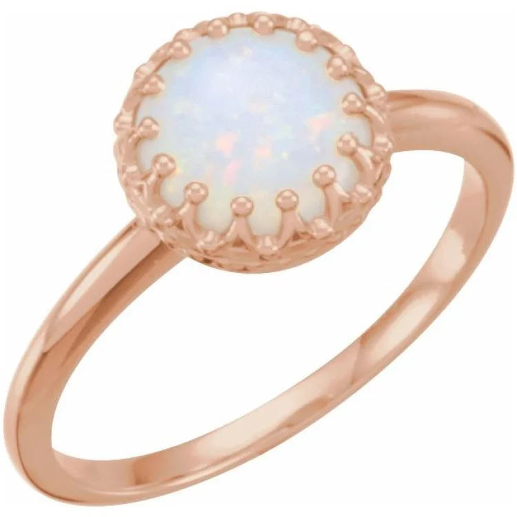 Ladies rings for caring moms -14K Rose 8 mm Natural Opal Crown Cabochon Ring