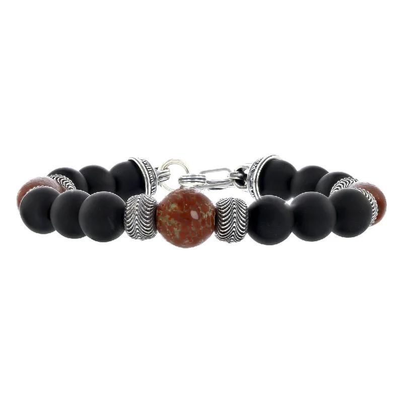 ladies-artisan-wraparound-bracelets-William Henry Sterling Silver Red Agate and Onyx Bead Bracelet