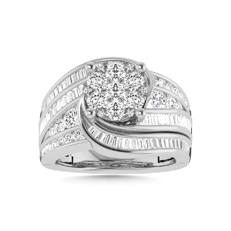 Ladies wedding rings for wild romance -Diamond 2 Ct.Tw. Cluster Engagement Ring in 10K White Gold