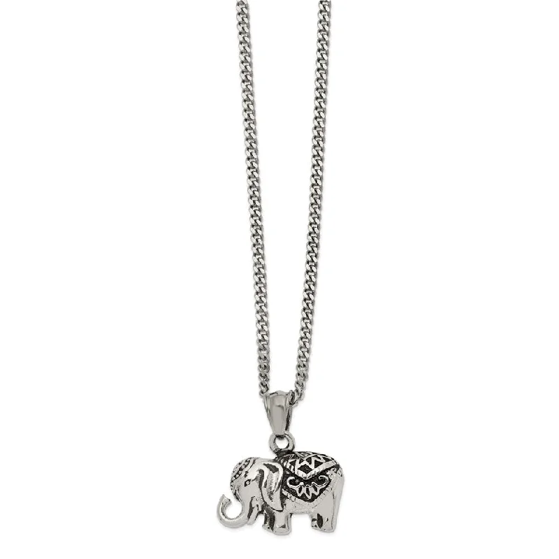 ladies-birthstone-box-chain-necklaces-Stainless Steel Antiqued Circus Elephant Necklace, 20 Inch