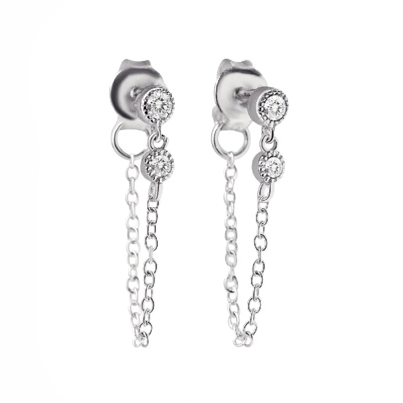 Ladies earrings for fearless charm -Double Bezel Chain Earrings