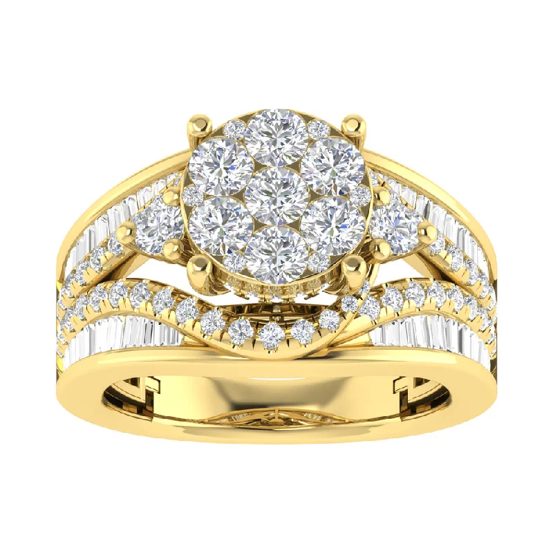 Ladies wedding rings with lunar sapphire -Diamond 2 Ct.Tw. Cluster Engagement Ring in 14K Yellow Gold