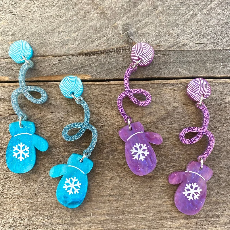 Ladies earrings paired sets -Cozy Mitten Earrings