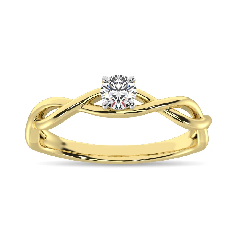 Ladies wedding rings for meadow ceremonies -Diamond 1/5 Ct.Tw.Twist Shank Solitaire Engagement Ring in 14K Yellow Gold