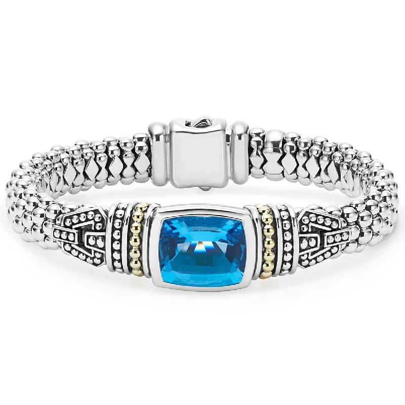 ladies-silver-flower-bracelets-Swiss Blue Topaz Caviar Bracelet