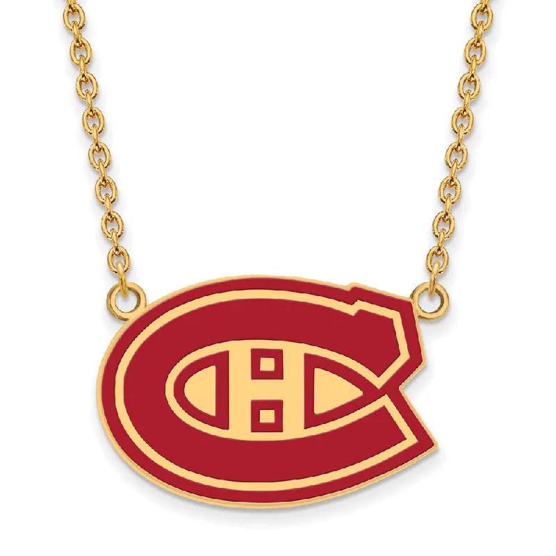 ladies-infinity-curb-chain-necklaces-SS 14k Yellow Gold Plated NHL Canadiens LG Enamel Necklace, 18 Inch