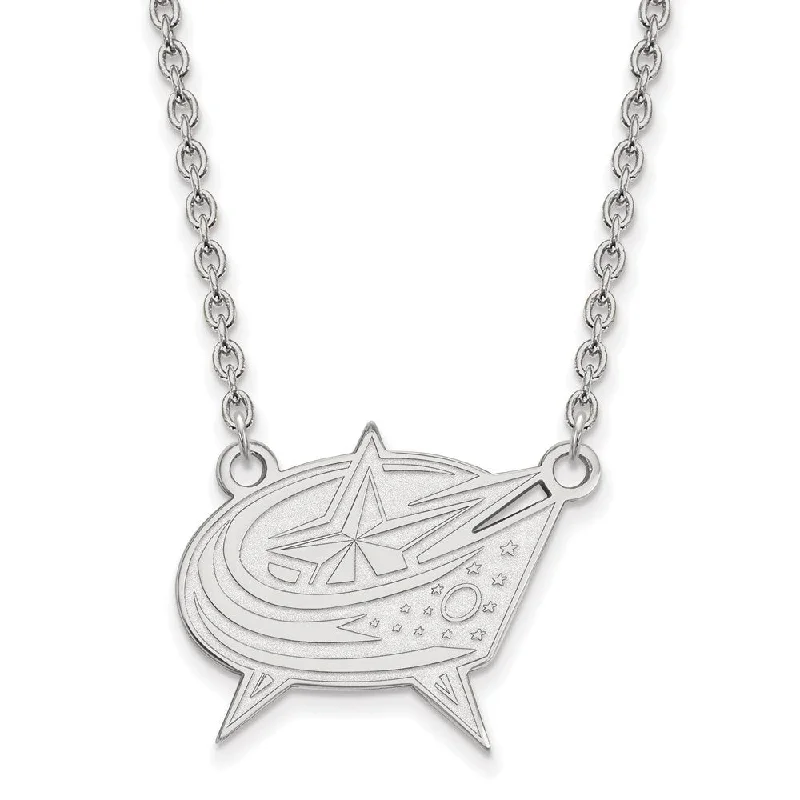 ladies-fashion-y-drop-necklaces-14k White Gold NHL Columbus Blue Jackets Large Necklace, 18 Inch