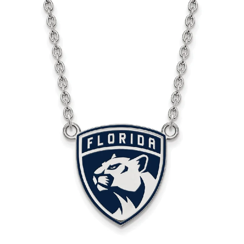 ladies-bridal-bar-pendant-necklaces-Sterling Silver NHL FL Panthers LG Enamel Necklace, 18 Inch