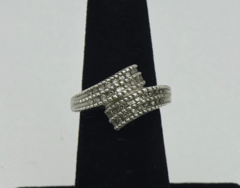 Ladies rings with growl shine -Vintage Diamonds Sterling Silver Bypass Ring - Size 5