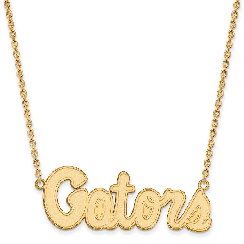 ladies-modern-box-chain-necklaces-14k Gold Plated Silver U of Florida Large Gators Pendant Necklace